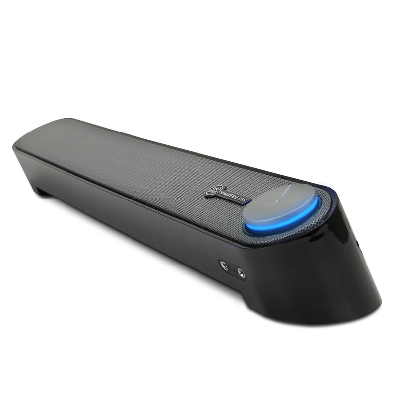 GOgroove Computer Speaker Mini Soundbar - USB Powered PC Sound Bar with Easy Setup Wired AUX, Stereo Audio, Microphone Port, Volume Control Knob, Under Monitor Design for Desktop (Black) - Image 1